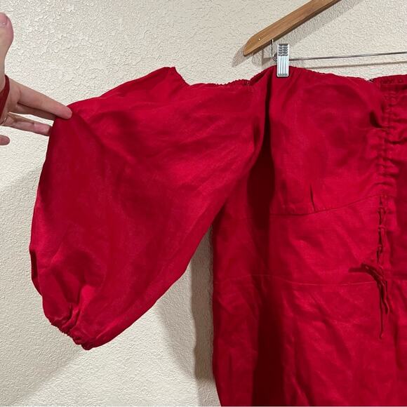 Reformation Kathryn Linen Off the Shoulder Mini Dress Es Cherry Red Plus 24 NEW - Picture 2 of 6